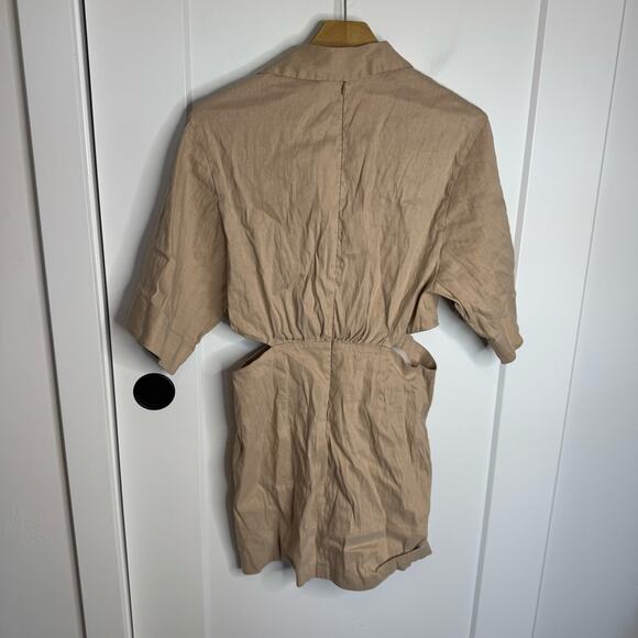 Zara Khaki Tan Linen Blend Side Cutout Mini Dress 9479/077 Size Large - Picture 6 of 8